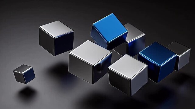 Shiny metallic cubes on dark surface