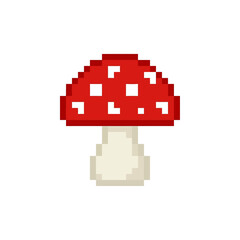 Fototapeta premium The Image Is A Pixel Art Illustration Of A Red Mushroom The Mushroom Has A