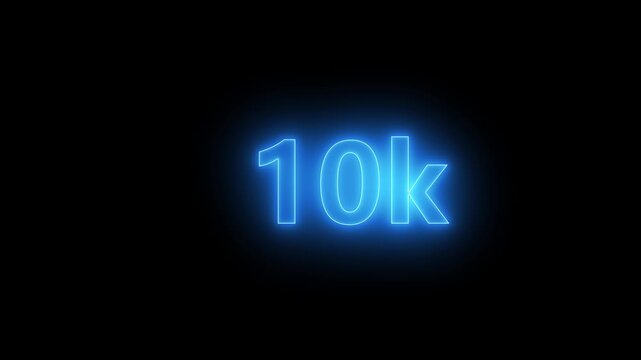 Glowing Blue Neon Followers Counter Animation Counting Up Numbers 1k to 20k Isolated Black Background Social Media Subscribers Growth Metrics