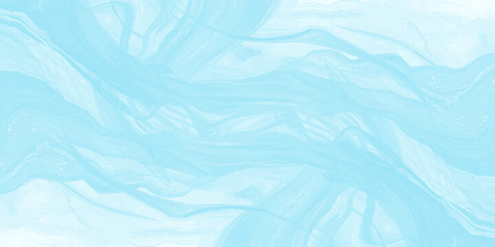 Abstract light blue and white marble texture background with soft liquid fluid waves paint swirls flowing design. Light blue and white acrylic paint swirls, soft marbling effect