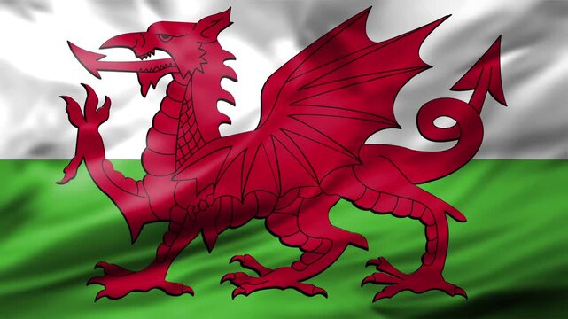 Wales Welsh National Symbol Red Dragon Fabric Close Up Waving Flag Animation Loop
