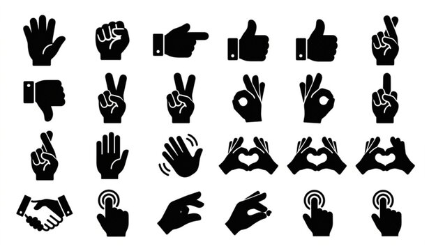Monochrome hand icon collection with human gestures fingers communication and touch control symbols vector illustration