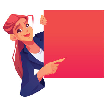 Businesswoman Pointing at Red Sign Illustration