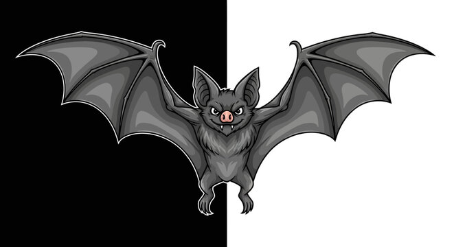 A cartoon illustration of a flying bat.