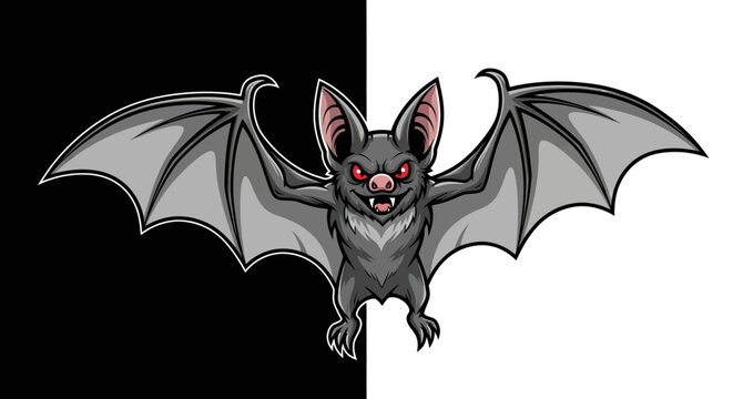 A cartoon illustration of a flying bat.