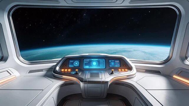 Spaceship cockpit view of Earth