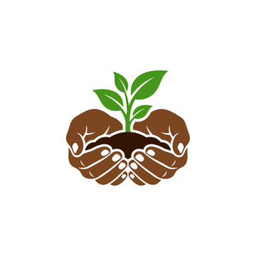 The Image Is A Logo Or Icon Of A Pair Of Hands Holding A Small Plant The