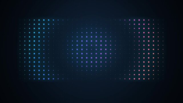 A vibrant display of colorful lights arranged in a grid pattern on a dark background.