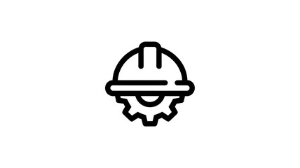 Fototapeta premium Industrial, construction, engineering icon, gear and hard hat symbol