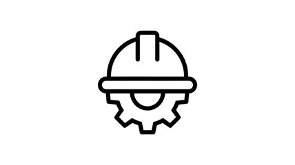 Fototapeta premium Industrial, engineering, construction icon, gear and hard hat symbol