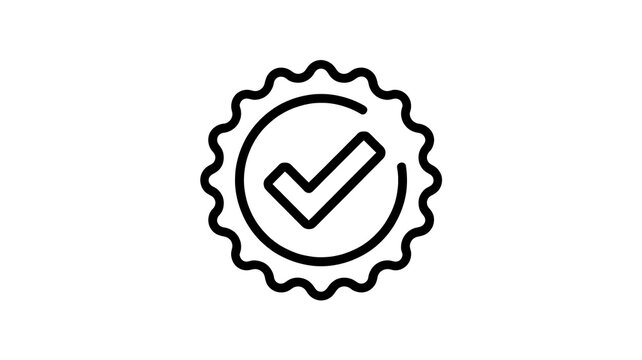 Checkmark icon, verification symbol, black line art, simple seal, approval sign
