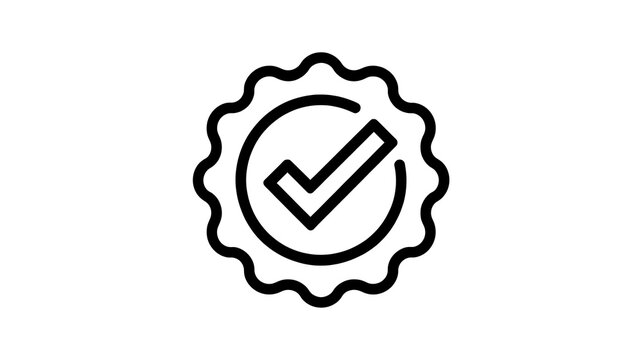 Checkmark icon, verification symbol, seal of approval, black line art