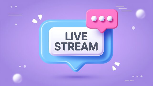 Live stream, social media, chat bubble, notification icon, purple background