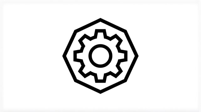 Gear icon, cog symbol, mechanical logo, black line art