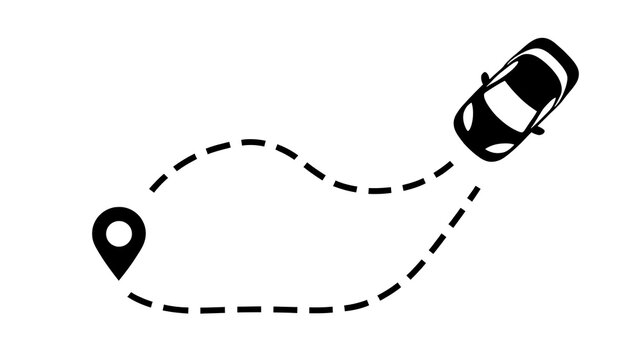 Car, GPS navigation, route map, location pin icon, transportation symbol