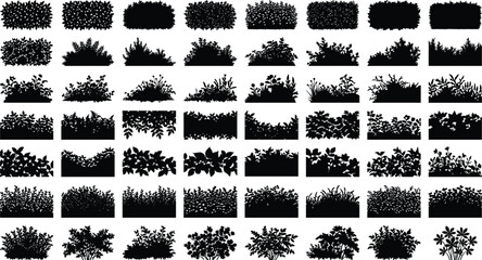 Collection of black silhouette bushes, hedges, and grass borders for landscape design and architectural visualization © MdOsiar