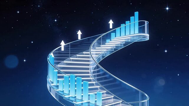 Stylized staircase with ascending bars and arrows
