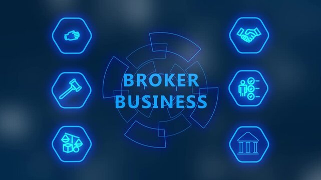 neon broker business icon, training broker concept with interconnected digital icons , Education concept. Training. Leadership skills. Human abilities. Internet, business .