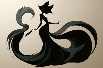 Fototapeta premium Silhouette of a Dancing Fox-Girl in Elegant Wave Motion