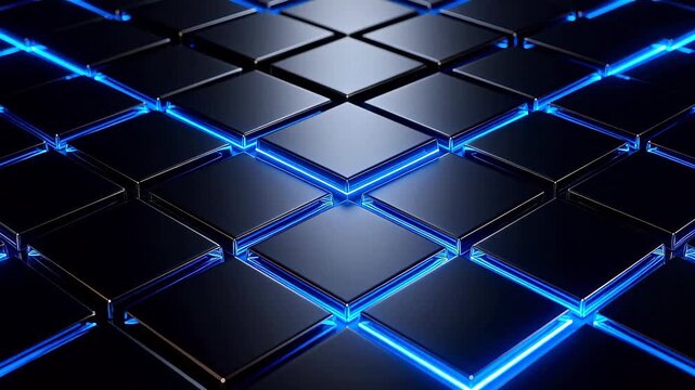 Abstract pattern of glowing blue squares