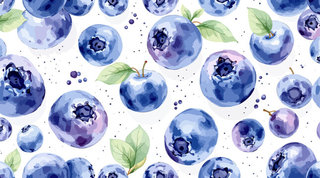 Elegant Blueberry Watercolor Pattern with Lush Berry Branches