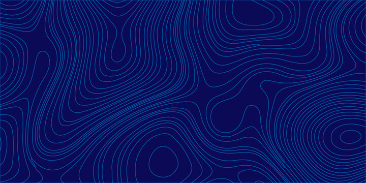 Blue topographic map abstract background with wavy contour lines. Geographic maps, elevation terrain, or liquid ripples, flowing, wavy patterns