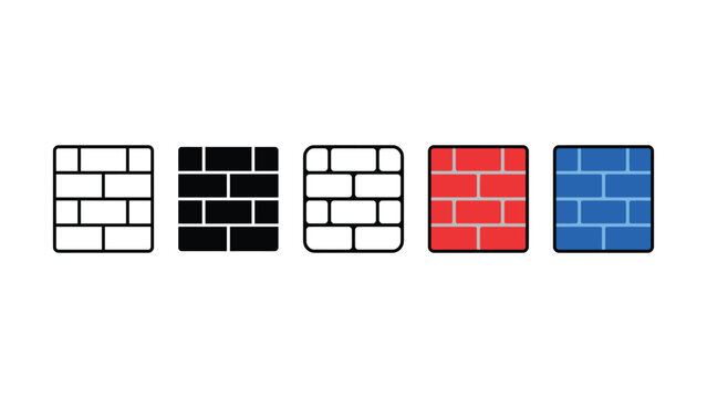 Colorful brick wall icons in different styles and colors on white background