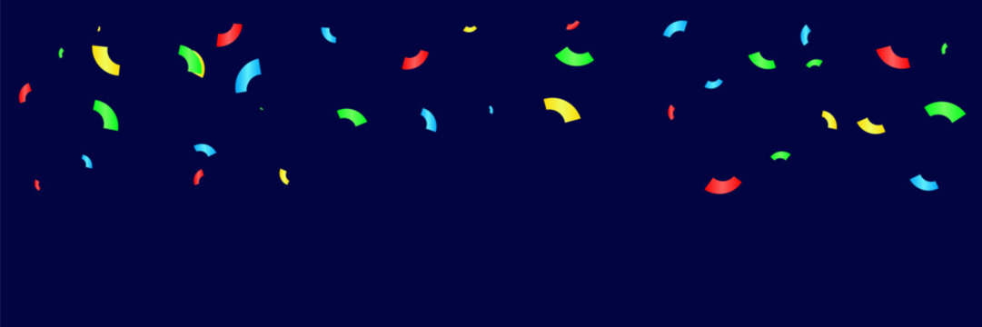 Colorful Confetti on Dark Blue Background with Copy Space. Festive Celebration and Birthday Party Concept Vector Illustration