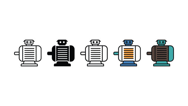 Five colorful robot icons with different colored lines and bases