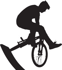 Obraz premium Silhouette of a young man performing a trick on a bmx bike, showcasing extreme sports, urban lifestyle, and athletic skill in a dynamic pose