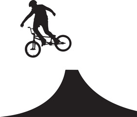 Obraz premium Silhouette of a bmx rider performing a high jump trick over a ramp, extreme sports bicycle stunt concept