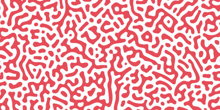Abstract turing pattern with organic red squiggly lines on a white background creating a seamless biological texture. Biological texture, reaction diffusion, Turing patterns, coral structure