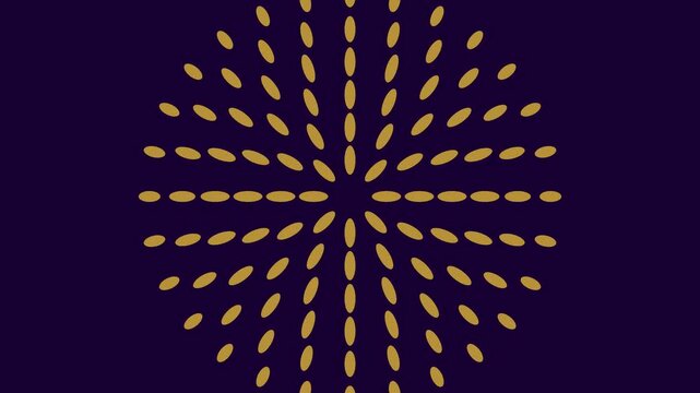 Abstract gold dot pattern animation on dark purple background, minimalist geometric motion loop 4k dots