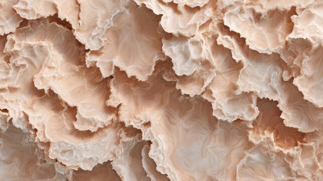 Macro photograph of beige desert rose mineral structure with layered crystalline petals and wavy sandstone textures