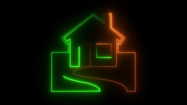 Home icon house sign glowing neon lights seamless loop.neon light Neon line home icon. motion graphic of neon home concept. 4k video .