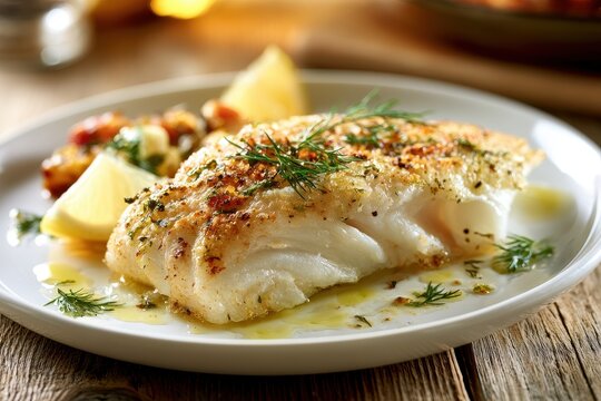 Home-style haddock dinner: flaky baked fish with citrus and greens