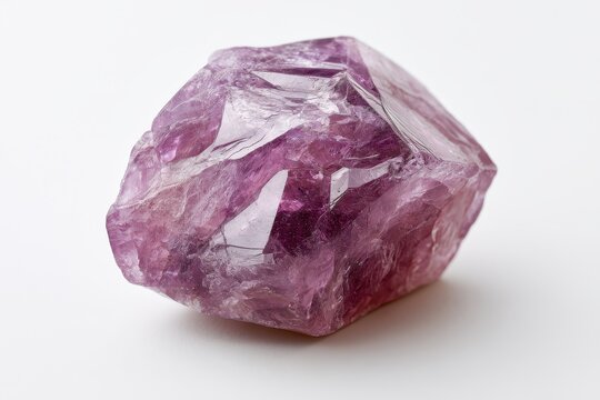 Macro photograph of a lepidolite crystal on a pristine white background