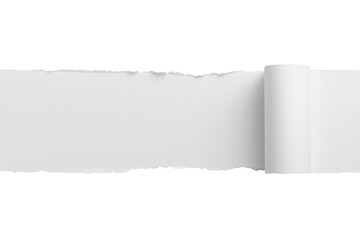 Fototapeta premium Ripped white paper banner with curled edge creating a blank space for text on a transparent background