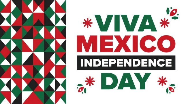 Viva Mexico Independence Day celebration banner with geometric pattern in traditional red white and green colors