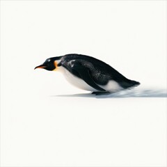 Obraz premium Lifelike penguin gliding across a clean white surface in a 3D illustration
