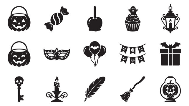 Halloween Candy and Sweet Icons Vector Set