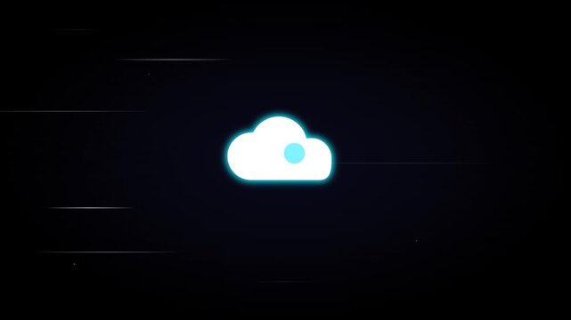 glowing cloud computing icon over digital data stream
