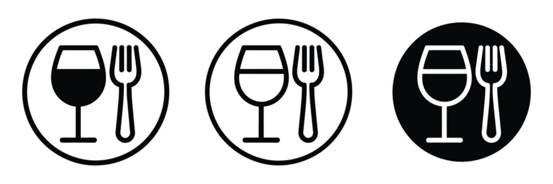 Restaurant wine and dine icons with elegant fork and glass symbols for catering, caf&eacute;, bistro, food service and restaurant branding projects