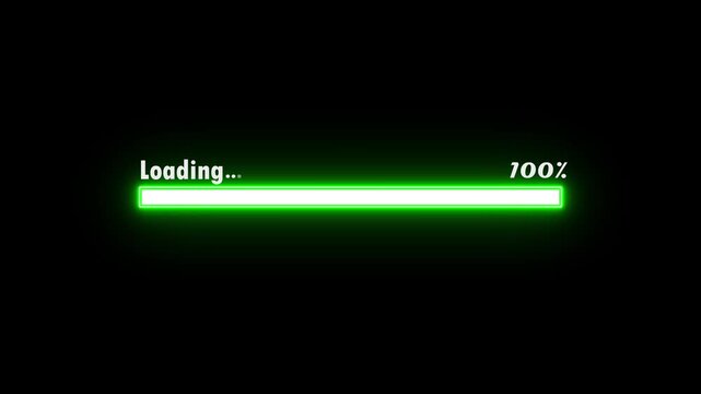 Futuristic progress loading bar 0-100 percent. abstract beautiful loading icon ,progress indicators on black background, showing filled status for data transfer, buffering, download, technology.