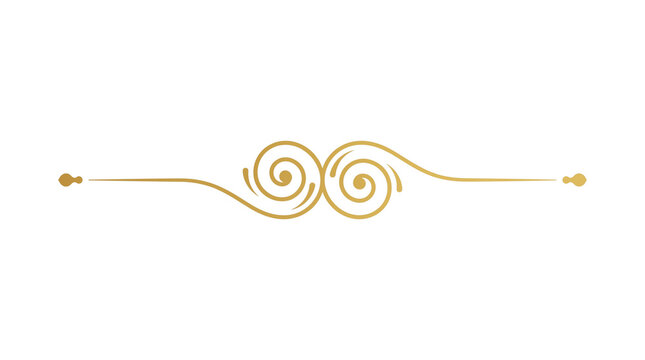 Elegant gold swirl divider, vintage ornamental flourish for wedding invitations, luxury metallic decorative line for formal stationery isolated PNG with Transparent Background