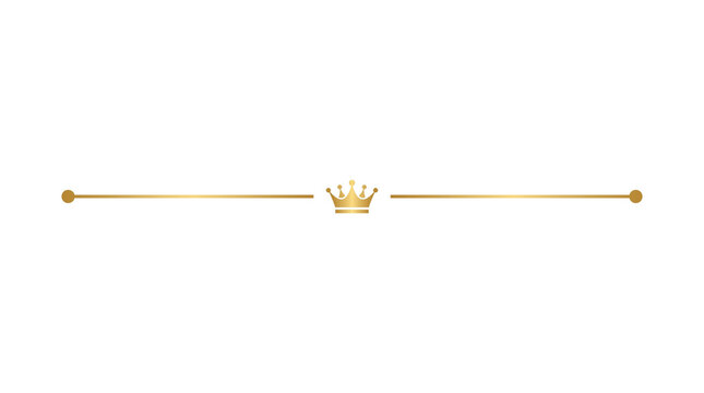 Golden royal crown divider, elegant gold line ornament for wedding invitations, luxury decorative border element for premium branding isolated PNG with Transparent Background