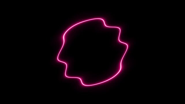 Glowing pink neon irregular circle frame abstract light effect on black background