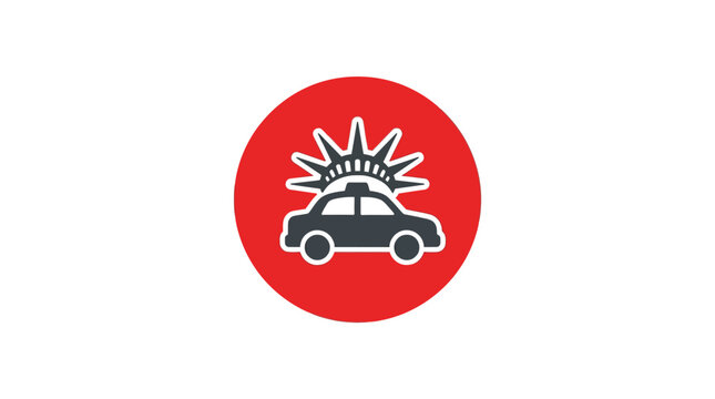 Police Car Icon with Flashing Light on Red Background