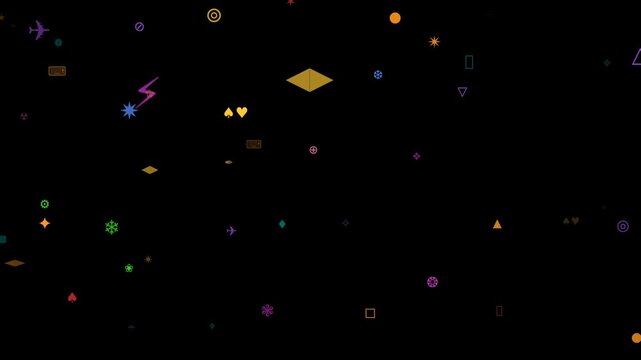 Cinematic Multicolor Dingbats Symbols Animation Abstract Typography Background 4K Seamless Loop