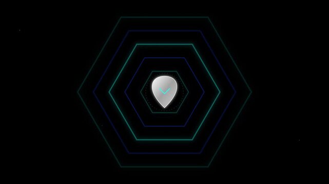 glowing shield icon on blue security hex background